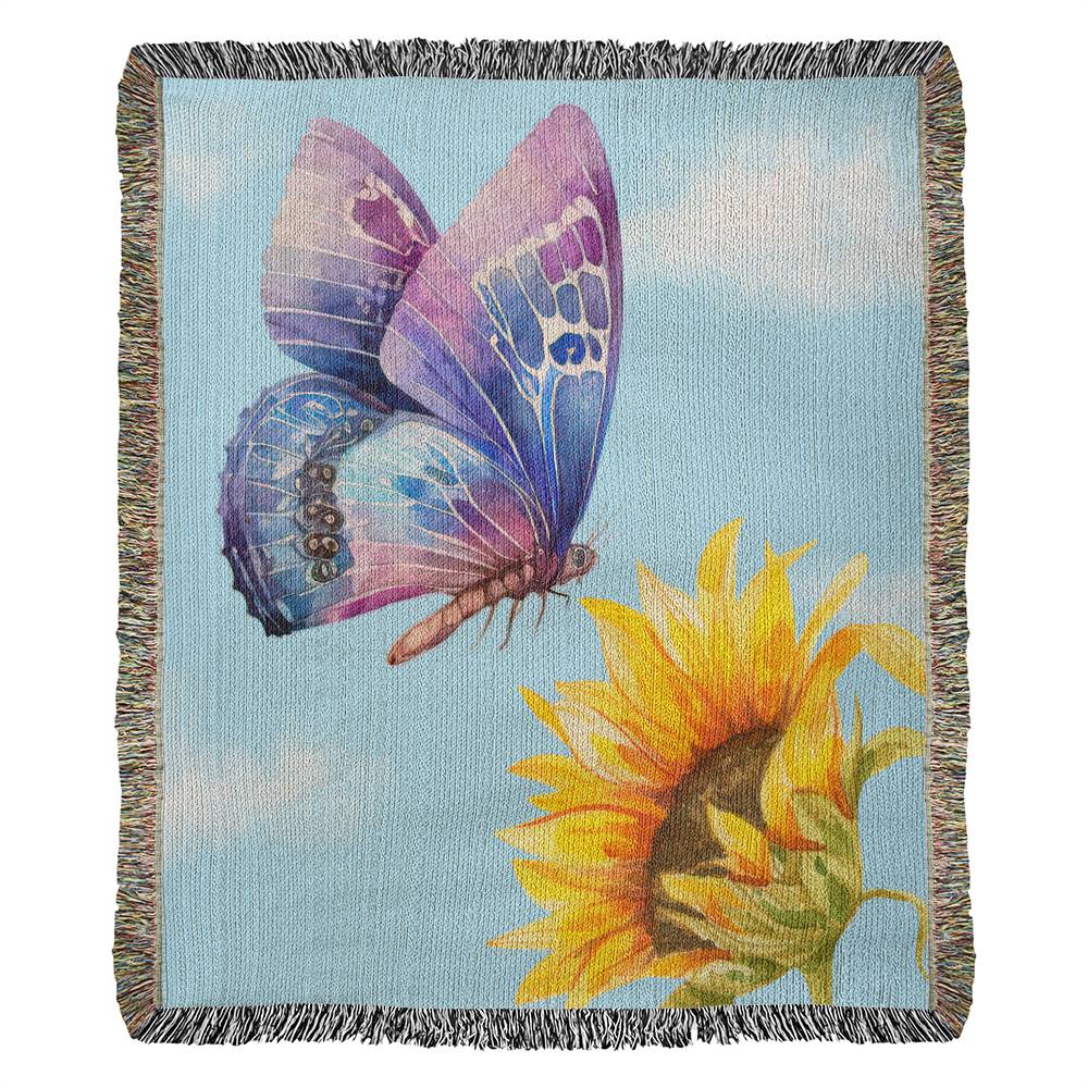 Butterfly And Sunflower Heirloom Woven Blanket