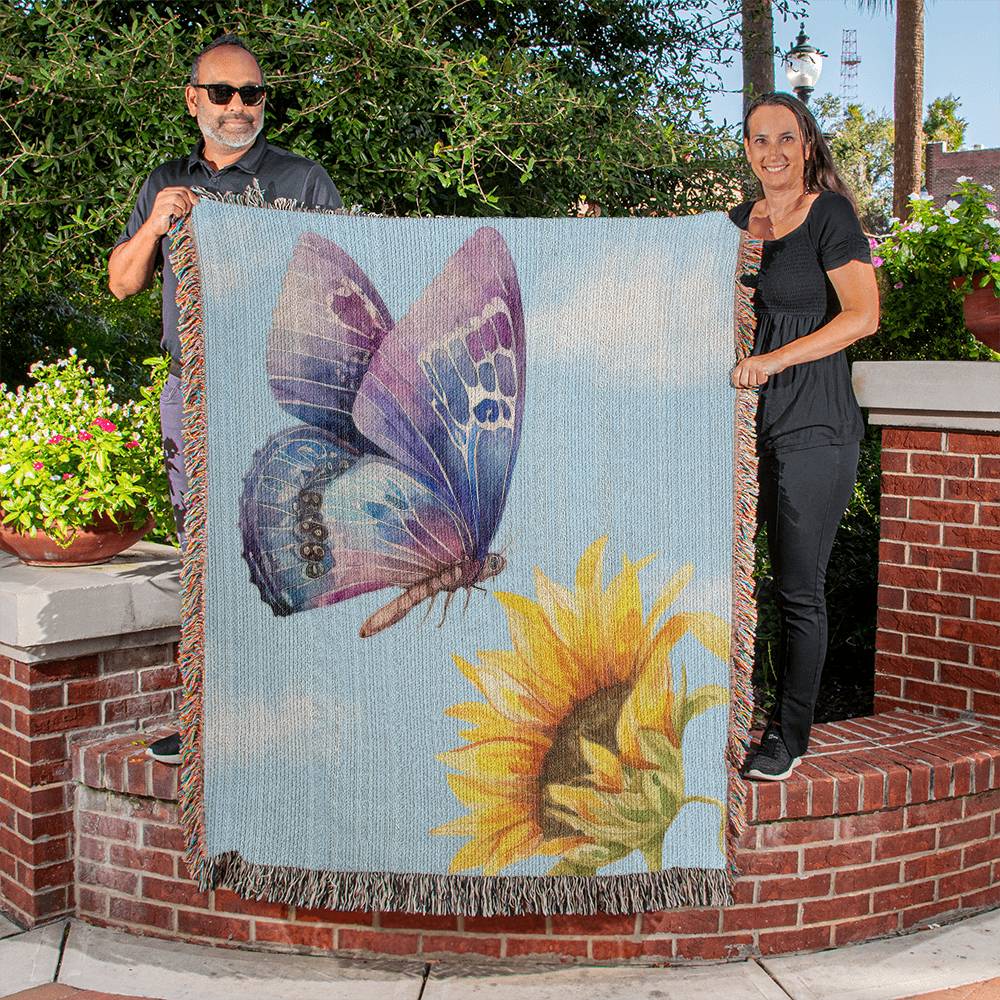 Butterfly And Sunflower Heirloom Woven Blanket